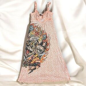 Vintage 2000s Ed Hardy Pink Graphic Maxi Dress- AN UPCYCLERS DREAM